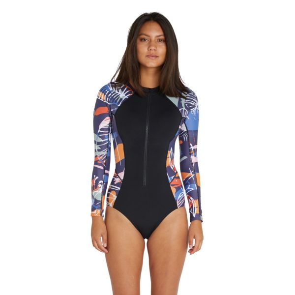 ONeill Bahia Front Zip Long Sleeve Lycra Surfsuit Navy Tropical