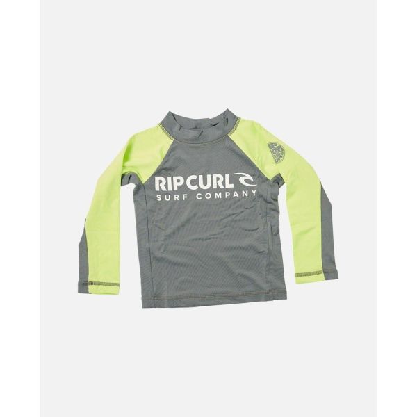 Rip Curl Shock UPF Long Sleeve Boys Rash Shirt Lime