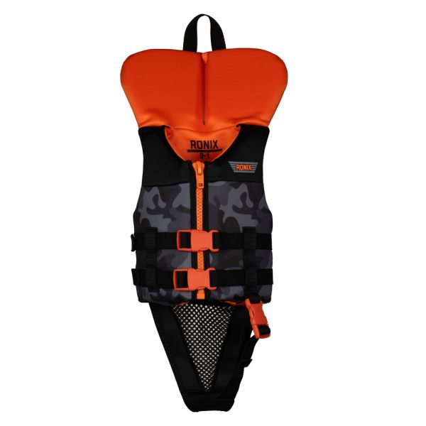 Ronix Neptune L50s Life Vest With Collar Black Camo Neon Orange 